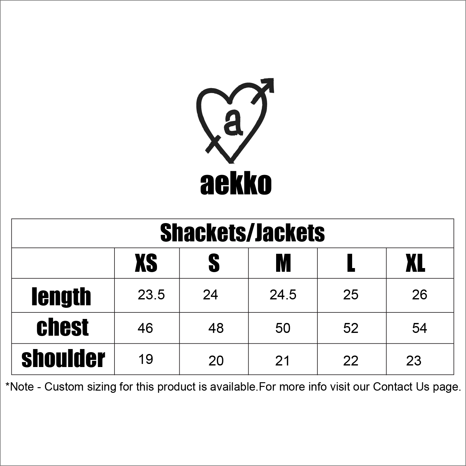 Size chart for Graphic Scenery Shacket