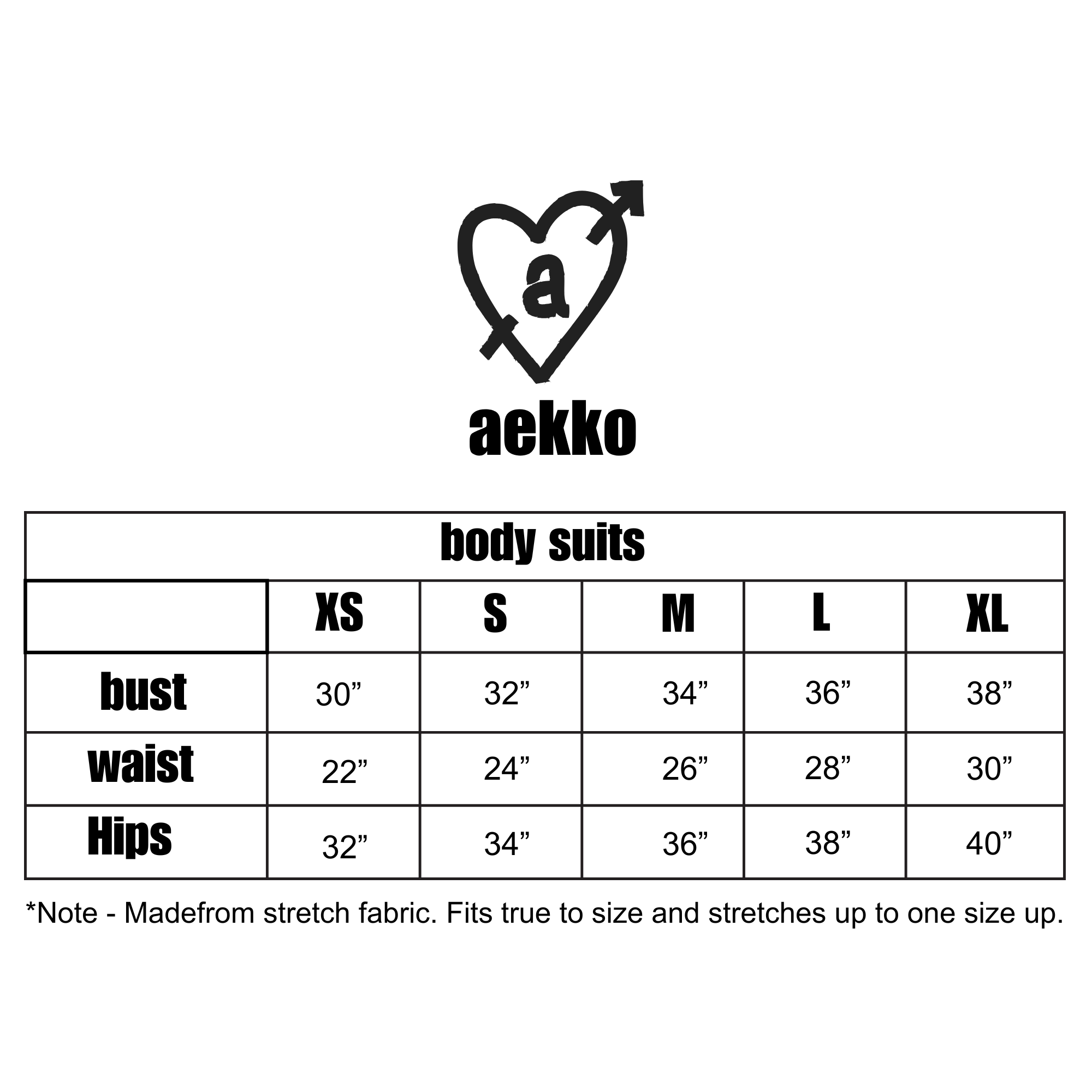 Size chart for Scenary Bodysuit