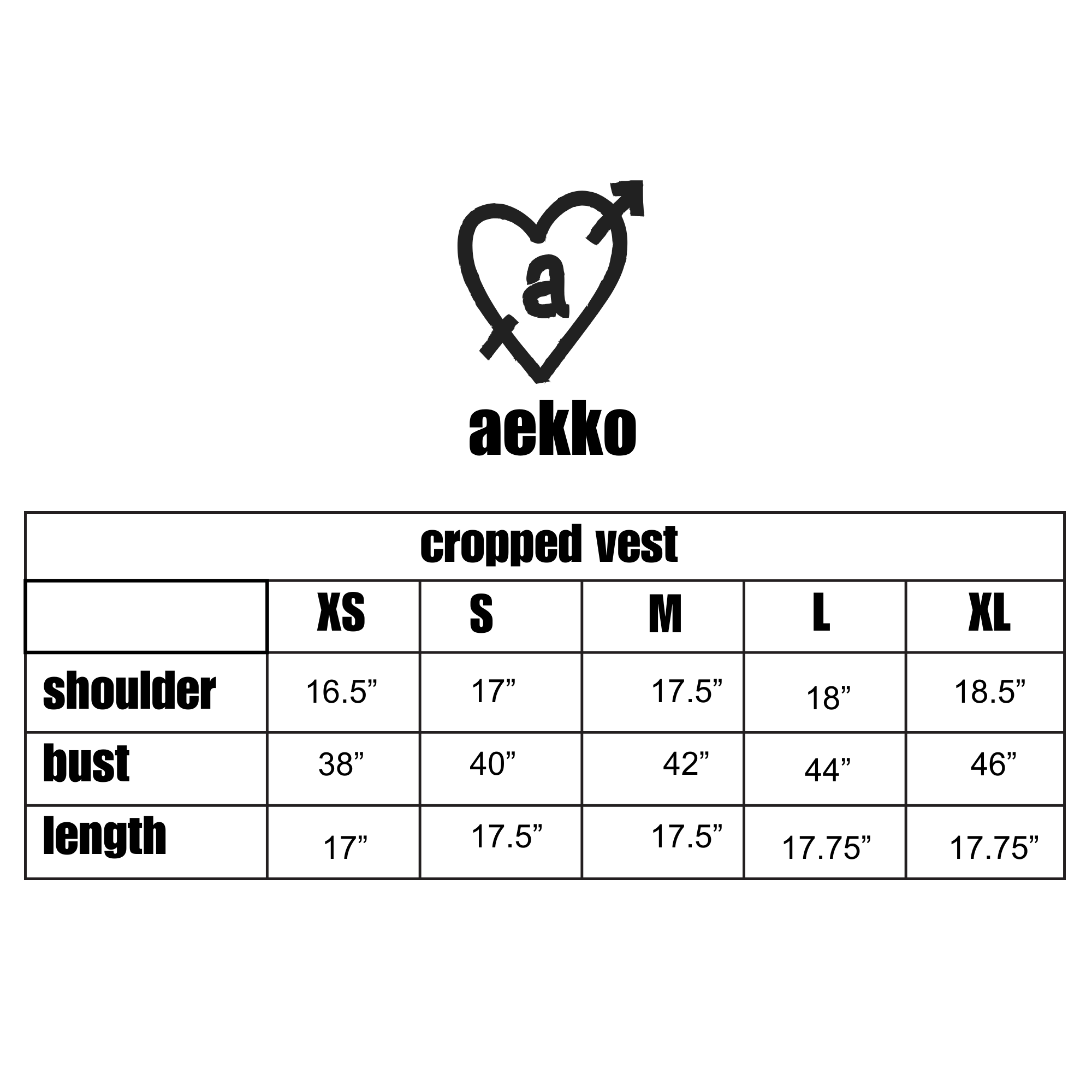Size chart for Scribble Crop Vest